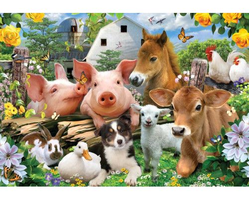 Bauernhof Tiere mad dash, lustige Fototapete mit einer spielerischen und fröhlichen Atmosphäre.