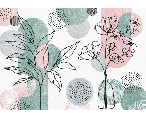 Bohème Linienkunst mit botanischen Elementen in minimalistischem Stil auf dieser Fototapete.