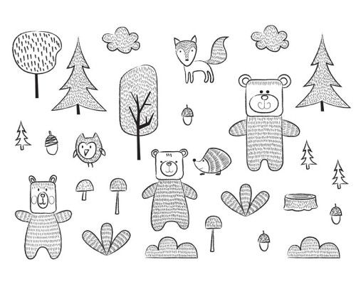 Fototapete eines Waldes mit Bären, speziell für Babyzimmer.