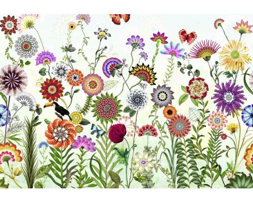 Ein lebhaftes abstraktes Design mit brasilianischen Blumen, perfekt für ein farbenfrohes und exotisches Interieur.