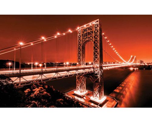 Fototapete einer roten Brücke in einer Stadt, auffälliges architektonisches Element.