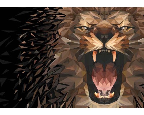 Fototapete eines brüllenden Löwen, kraftvolles Tierporträt.