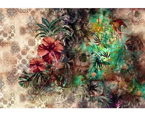 Tropische Blumen aus der Karibik werden auf dieser farbenfrohen Fototapete zum Leben erweckt - ideal für einen lebendigen Raum.