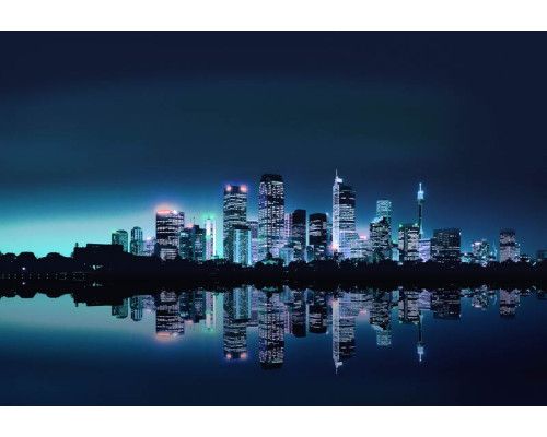Stadt in der Nacht Fototapete, mit einer nächtlichen Stadtlandschaft, ideal für eine urbane und moderne Atmosphäre.