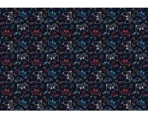 Auf dieser verspielten Fototapete sind Game-Controller abgebildet, die sich perfekt für ein Spielzimmer oder einen Spielraum eignen.