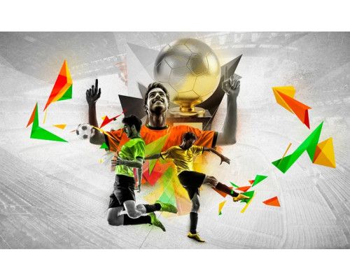 Fußballstars glänzen auf dieser XXL-Fototapete, die das Zimmer junger Sportfans schmücken soll.