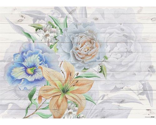 Fototapete Zarte Blumen auf Holzbrettern