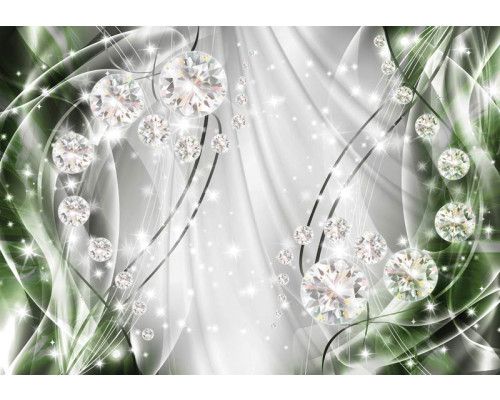 Fototapete mit smaragdgrünen und silbernen Diamanten, schimmernd und abstrakt.