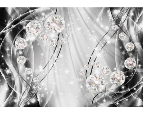 Fototapete mit silbernen und grauen Diamanten, abstrakter Schmuck in einer glänzenden Anordnung.