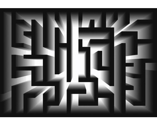 Labyrinth in Schwarz-Weiß, abstrakt dargestellt auf einer modernen Fototapete für eine geheimnisvolle Atmosphäre.