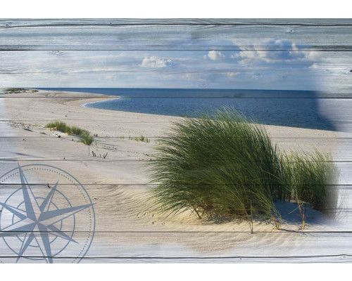 Natürliche Dünen, Strand und Meer in einer beruhigenden Fototapete mit Holzplanken.