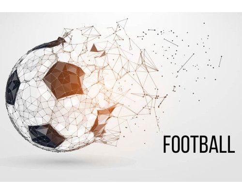 Fototapete mit einer realistischen Darstellung eines Fußballs auf einem Rasenplatz, eingefangen in dem Moment, in dem der Ball zum Abstoß bereit ist.