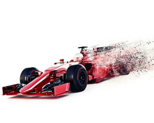 Fototapete eines Formel-1-Autos in voller Fahrt, mit hellen Streifen als Symbol für Geschwindigkeit.