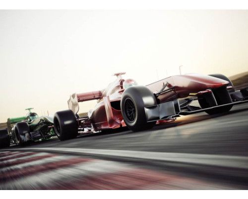 Fototapete eines Formel-1-Rennens Kampf zwischen Autos, mit einer spannenden Rennatmosphäre.