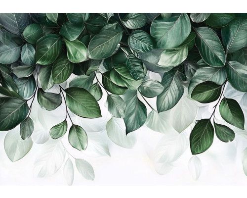 Fotobehang met schilderachtige regenboog over bergen en water.