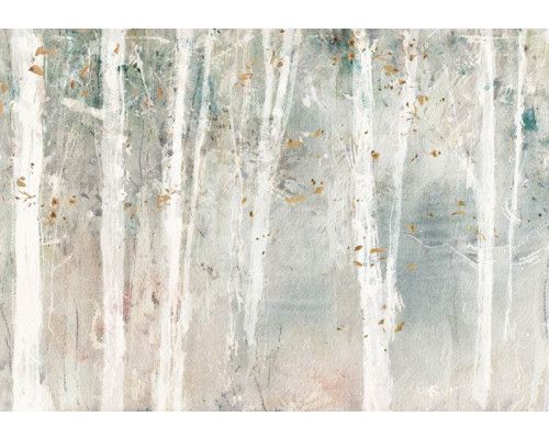 Gemalte Bäume in einem Wald, abgebildet auf einer künstlerischen Fototapete, die die Natur zum Leben erweckt.