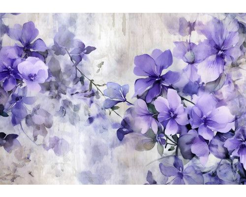 Auf dieser farbenfrohen Fototapete werden gemalte lila Blumen zum Leben erweckt, perfekt für eine künstlerische Atmosphäre.