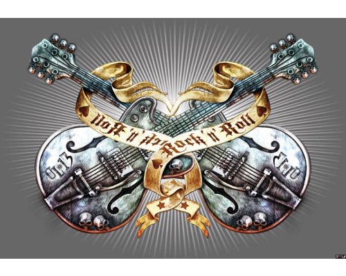 Silberne Gitarren, Rock and Roll Stil, Heavy Metal Fototapete für eine coole und musikalische Atmosphäre.