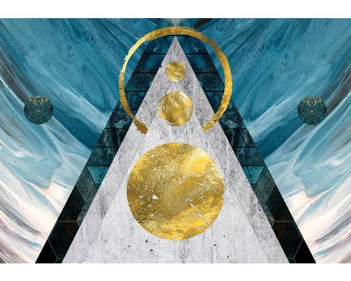 Fototapete im Art-déco-Stil mit geometrischen Formen und Goldelementen.