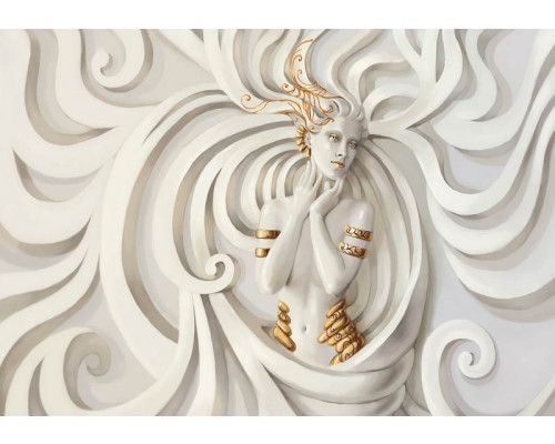 Fototapete mit goldener Frau und künstlerischem Relief, ideal für eine luxuriöse und künstlerische Atmosphäre in jedem Raum.