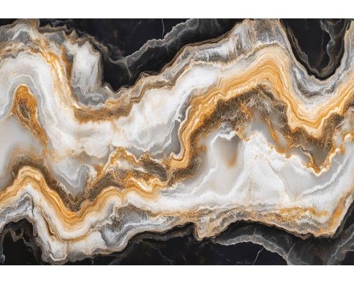 Fotobehang met een golvend marmerpatroon in beige en goudaccenten voor een luxueuze uitstraling.