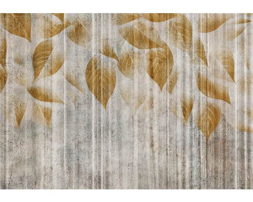Fototapete Golden Leaves on Raw Concrete