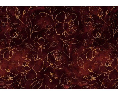 Fototapete mit goldenen Blumen und Blättern, raffinierte Malerei mit leuchtenden Farben für einen luxuriösen Look.