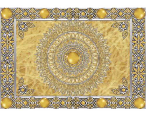 Fototapete mit einem goldenen Mandala und tibetischem Design im abstrakten buddhistischen Stil.