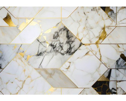 Goldene Marmormuster in geometrischen Formen, die auf einer abstrakten Fototapete ansprechend dargestellt sind.