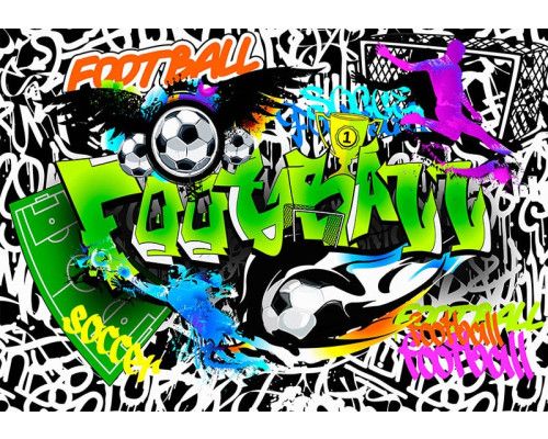 Wandbild im Graffiti-Stil mit einem bunten Fußball für einen sportlichen und künstlerischen Look.