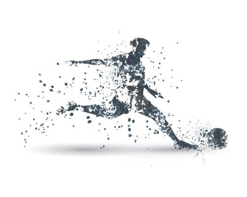 Grafische Fototapete eines Fußballers in Aktion, dargestellt mit kühnen Linien und Formen, die die Bewegung des Spiels betonen.