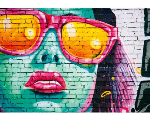 Graffiti-Stil mit dem Gesicht einer Frau auf künstlerischer Fototapete.