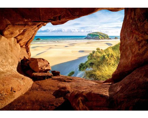 Höhle mit Blick auf die Dünen, 3D-Fototapete für eine abenteuerliche und beruhigende Atmosphäre.