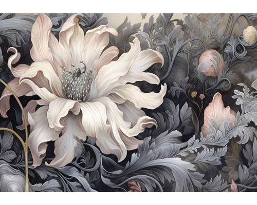 Große weiße Blume auf diesem Fototapete dargestellt, mit einem minimalistischen Design, das die Blume im Detail zeigt.