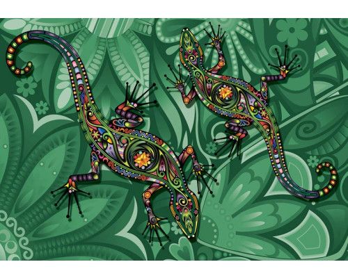 Eidechsen, kunstvoll gerendert auf einer abstrakten und natürlichen Fototapete.