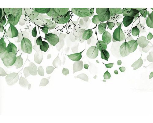 Fotobehang met hangende bladeren in een strak en minimalistisch design met natuurlijke tinten.