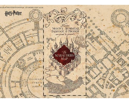 Eine Fototapete mit der Harry Potter Marauder's Map - Sneak Path Guide, die die detaillierte Karte von Hogwarts mit magischen Pfaden und versteckten Durchgängen zeigt.