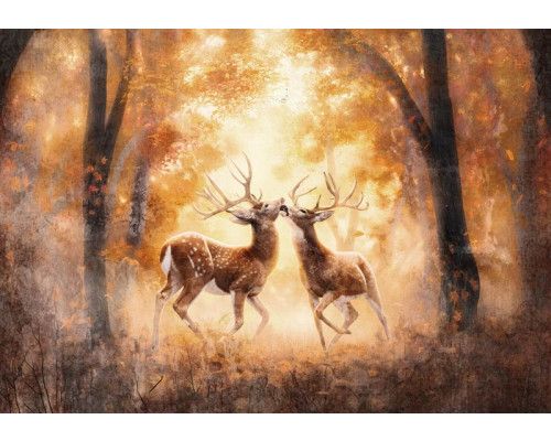 Fototapete von Hirschen im Wald, mit einem natürlichen und ruhigen Gefühl.