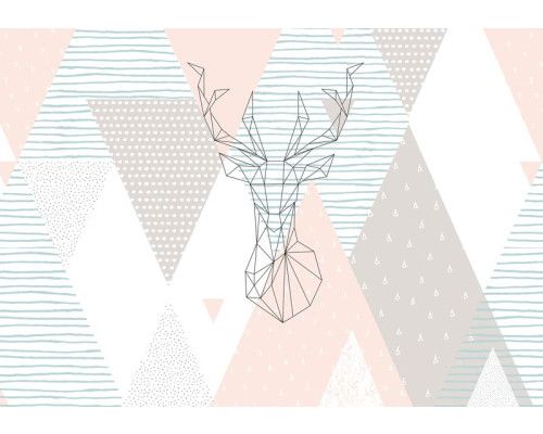 Fototapete von Hirschen im abstrakten Kunststil, geometrisch und modern.