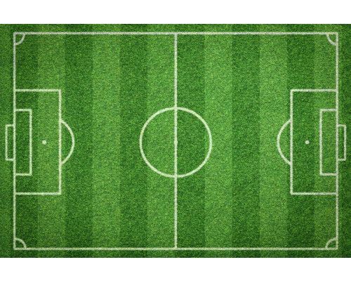 Fototapete von einem Fußballplatz mit leuchtend grünem Gras, bereit für ein spannendes Spiel.