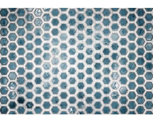 Fototapete mit sechseckigen Kacheln in Blau mit einem auffälligen 3D-Effekt.