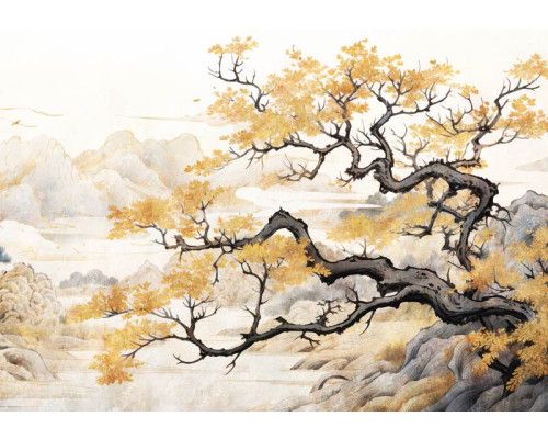 Fototapete eines japanischen Baumes im künstlerischen Naturstil.