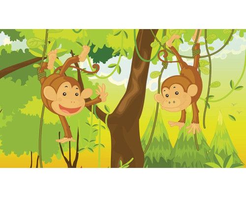 Dschungel-Affen auf Fototapete, speziell für Babyzimmer.