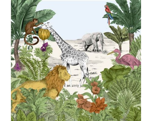 Dschungel-Königreich-Fototapete mit einem üppigen grünen Dschungel, perfekt für abenteuerlustige Kinder.