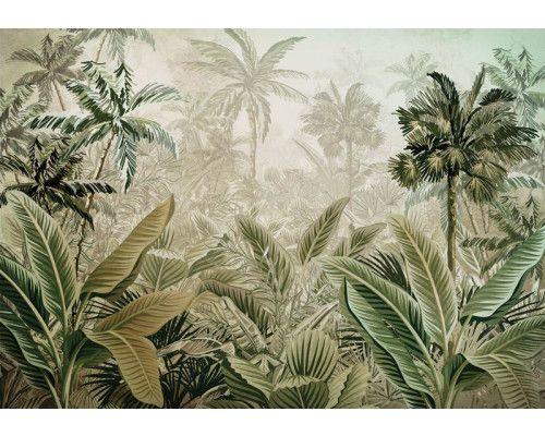 Tropische Fototapete mit verschiedenen Dschungelpflanzen, perfekt für eine natürliche Atmosphäre.