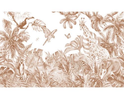 Terrakotta-Tiere in einem Fantasiedschungel auf einer Kindertapete Wandkreis.