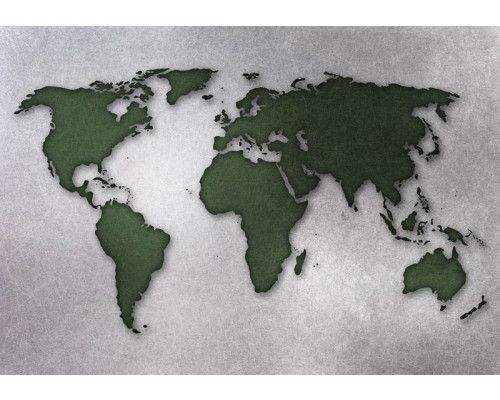 Fototapete mit einer grünen Weltkarte auf einem konkreten Hintergrund, abstraktes Design.