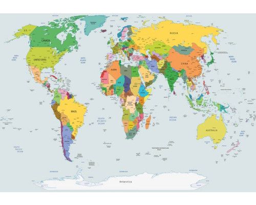 Weltkarte der Erde, Fototapete mit einem klassischen und globalen Blick auf die Welt.