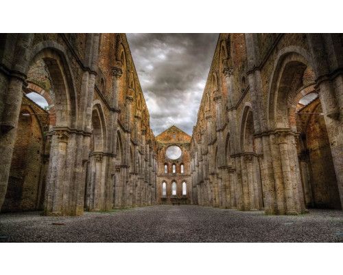 Schloss mit gotischer Architektur und 3D-Effekten auf beeindruckender Fototapete.