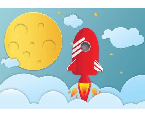 Fototapete eines Kinderzimmers mit dem Thema Universum und Weltraum.